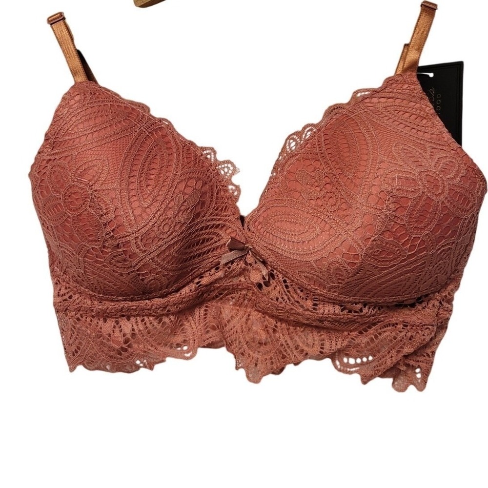 Fredericks of Hollywood Finley Bralette Womens Size S Rust Lace Bow NWT Padding